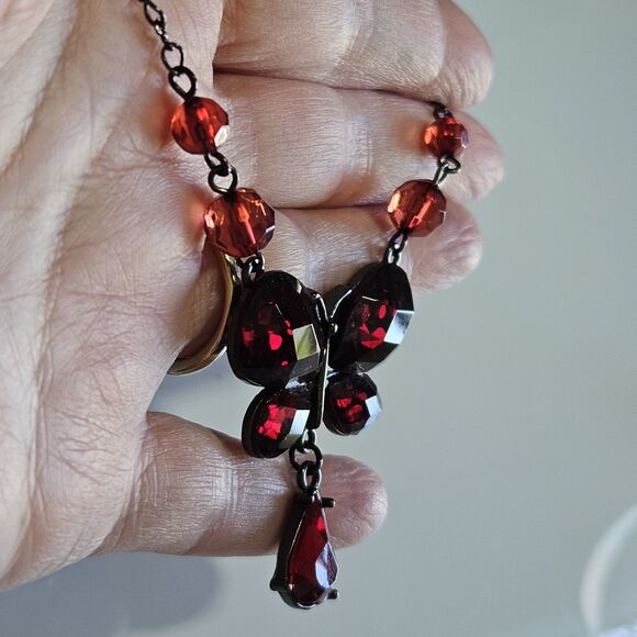 **Sale** 1928 Black Red Y Style Butterfly Necklace 15.5 To 18.5" - Picture 3 of 13